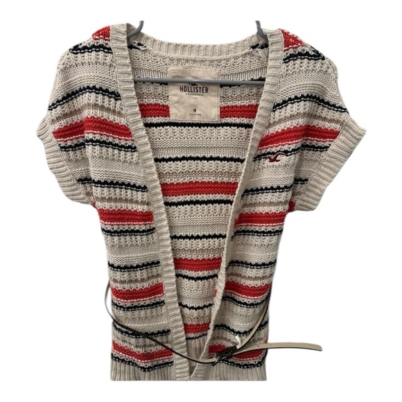 Hollister Women's Open-Front Belted Cardigan - Red, Black, Cream Y2K Fashion - Picture 1 of 5